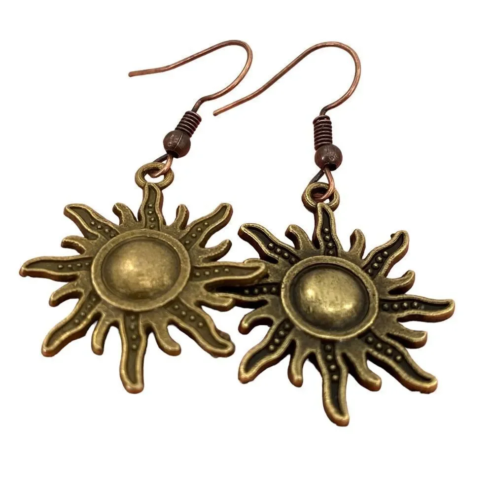 Sun, Moon, and Shooting Stars Bronze Celestial Earrings Lot
